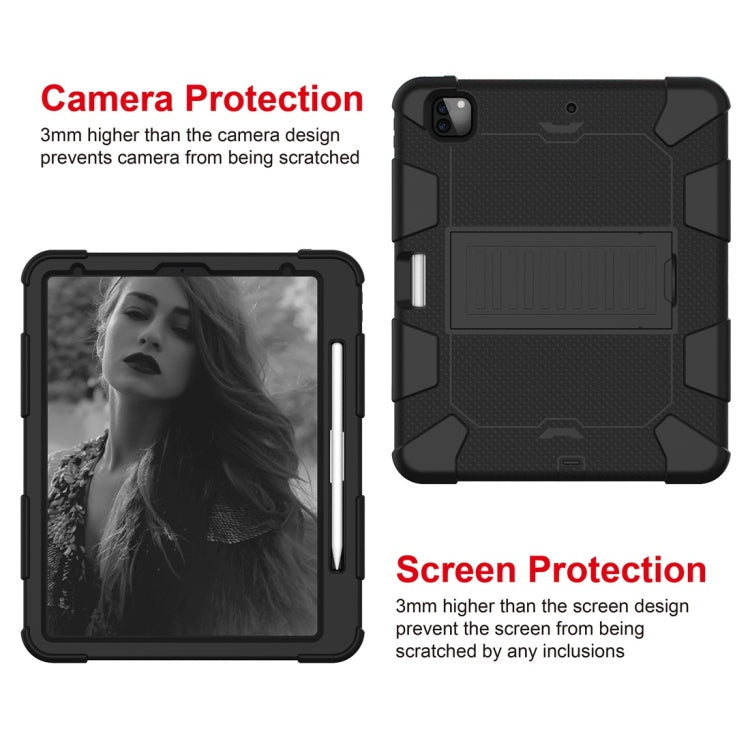 For iPad Pro 12.9 (2018) / (2020) Shockproof Two-Color Silicone Protective Tablet Case with Holder(Black) - iPad Pro 12.9 (2020) Cases by buy2fix | Online Shopping UK | buy2fix