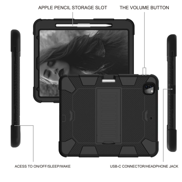 For iPad Pro 12.9 (2018) / (2020) Shockproof Two-Color Silicone Protective Tablet Case with Holder(Black) - iPad Pro 12.9 (2020) Cases by buy2fix | Online Shopping UK | buy2fix