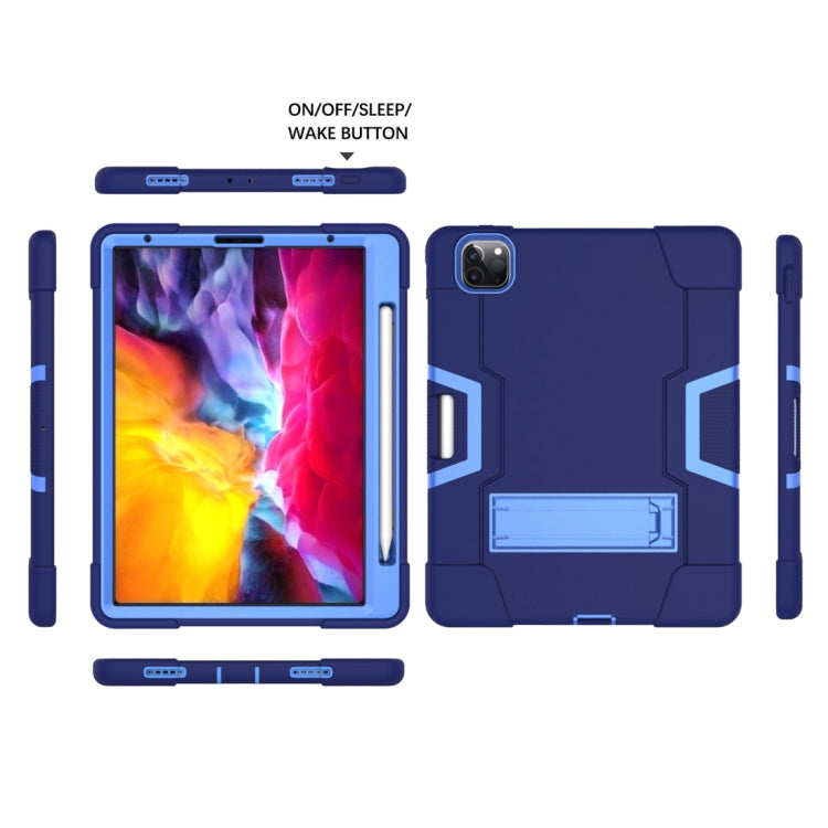 For iPad Pro 12.9 2021 / 2020 / 2019 Contrast Color Silicone + PC Protective Tablet Case with Holder(Navy Blue + Blue) - iPad Pro 12.9 (2020) Cases by buy2fix | Online Shopping UK | buy2fix