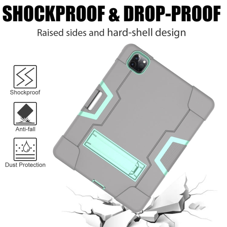 For iPad Pro 12.9 2021 / 2020 / 2019 Contrast Color Silicone + PC Protective Tablet Case with Holder(Grey + Mint Green) - iPad Pro 12.9 (2020) Cases by buy2fix | Online Shopping UK | buy2fix