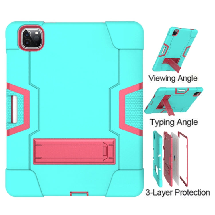 For iPad Pro 12.9 2021 / 2020 / 2019 Contrast Color Silicone + PC Protective Tablet Case with Holder(Mint Green + Rose Red) - iPad Pro 12.9 (2020) Cases by buy2fix | Online Shopping UK | buy2fix