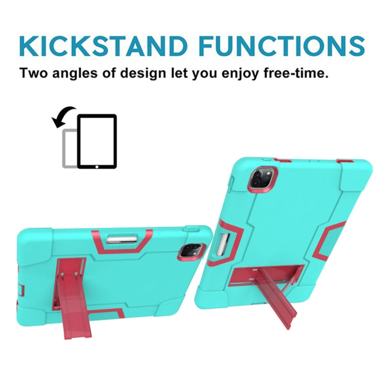 For iPad Pro 12.9 2021 / 2020 / 2019 Contrast Color Silicone + PC Protective Tablet Case with Holder(Mint Green + Rose Red) - iPad Pro 12.9 (2020) Cases by buy2fix | Online Shopping UK | buy2fix
