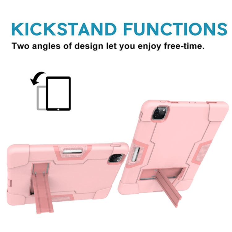 For iPad Pro 12.9 2021 / 2020 / 2019 Contrast Color Silicone + PC Protective Tablet Case with Holder(Rose Gold) - iPad Pro 12.9 (2020) Cases by buy2fix | Online Shopping UK | buy2fix