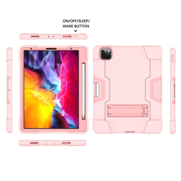 For iPad Pro 12.9 2021 / 2020 / 2019 Contrast Color Silicone + PC Protective Tablet Case with Holder(Rose Gold) - iPad Pro 12.9 (2020) Cases by buy2fix | Online Shopping UK | buy2fix