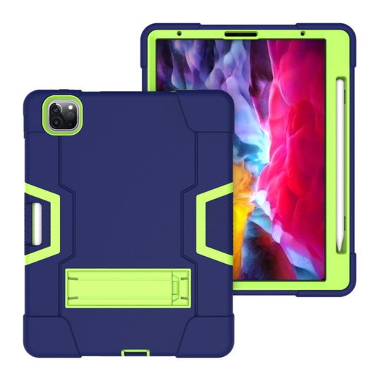 For iPad Pro 12.9 2021 / 2020 / 2019 Contrast Color Silicone + PC Protective Tablet Case with Holder(Navy Blue + Green) - iPad Pro 12.9 (2020) Cases by buy2fix | Online Shopping UK | buy2fix