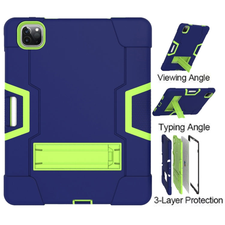 For iPad Pro 12.9 2021 / 2020 / 2019 Contrast Color Silicone + PC Protective Tablet Case with Holder(Navy Blue + Green) - iPad Pro 12.9 (2020) Cases by buy2fix | Online Shopping UK | buy2fix