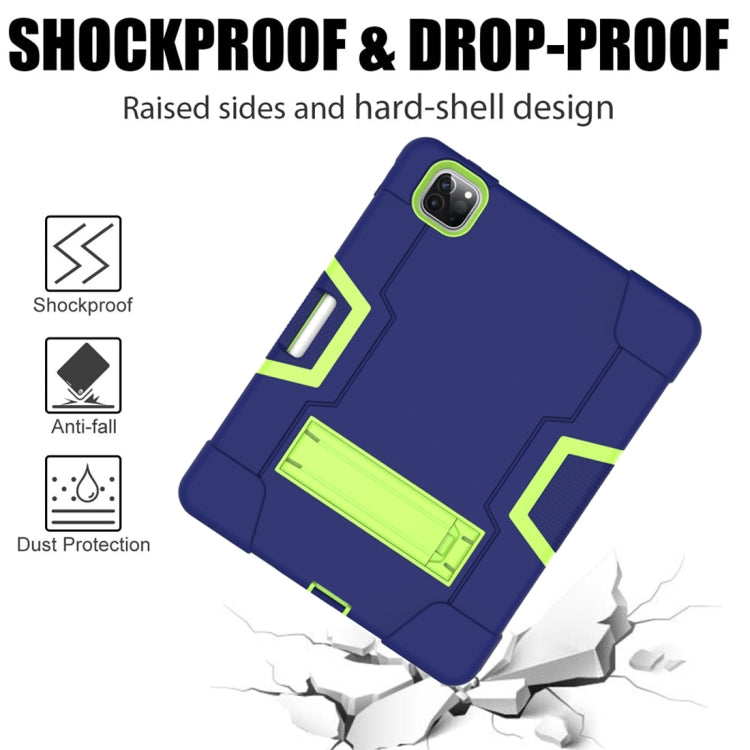 For iPad Pro 12.9 2021 / 2020 / 2019 Contrast Color Silicone + PC Protective Tablet Case with Holder(Navy Blue + Green) - iPad Pro 12.9 (2020) Cases by buy2fix | Online Shopping UK | buy2fix
