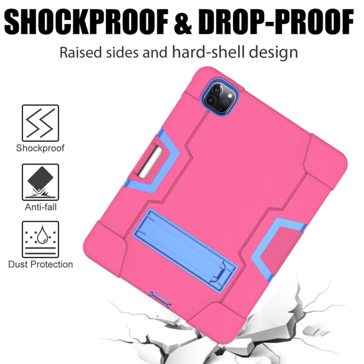 For iPad Pro 12.9 2021 / 2020 / 2019 Contrast Color Silicone + PC Protective Tablet Case with Holder(Rose Red + Blue) - iPad Pro 12.9 (2020) Cases by buy2fix | Online Shopping UK | buy2fix