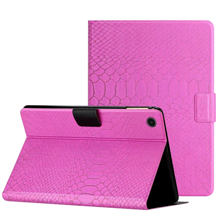 For Samsung Galaxy Tab A9 Solid Color Crocodile Texture Smart PU Tablet Case with Sleep / Wake-up Function(Rose Red) - Galaxy Tab A9 by buy2fix | Online Shopping UK | buy2fix