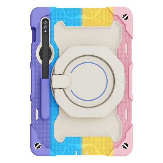 For Samsung Galaxy Tab S9 Armor Portable Rotating Ring Holder Silicone Tablet Case(Colorful Pink) by buy2fix