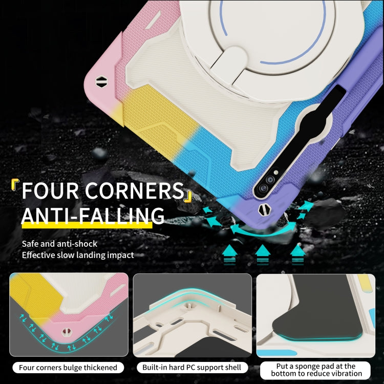 For Samsung Galaxy Tab S9 Ultra Armor Portable Rotating Ring Holder Silicone Tablet Case(Colorful Pink) by buy2fix