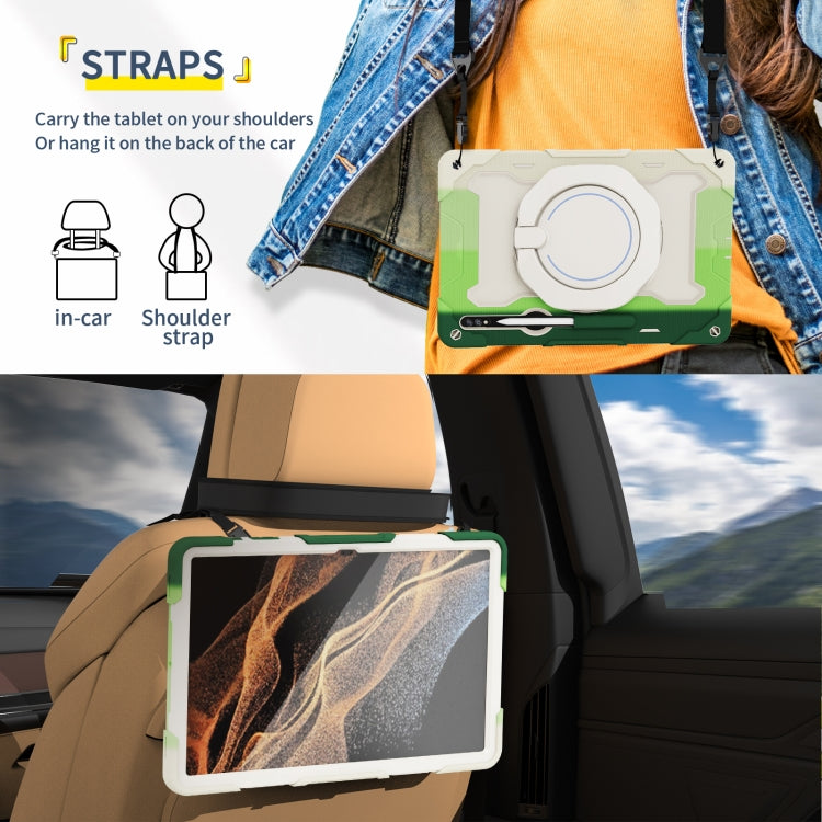 For Samsung Galaxy Tab S9 Ultra Armor Portable Rotating Ring Holder Silicone Tablet Case(Colorful Green) by buy2fix