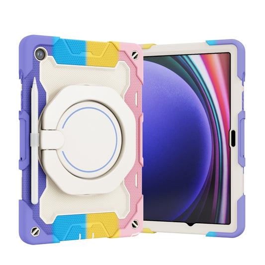 For Samsung Galaxy Tab A9+ Armor Portable Rotating Ring Holder Silicone Tablet Case(Colorful Pink) - Galaxy Tab S9 Cases by buy2fix | Online Shopping UK | buy2fix