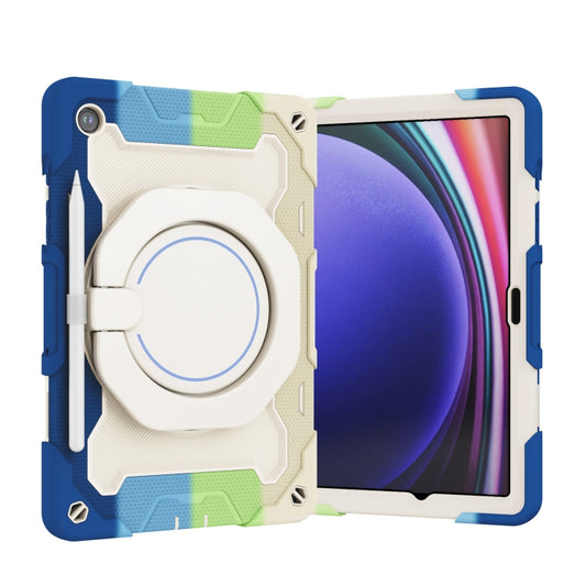 For Samsung Galaxy Tab A9+ Armor Portable Rotating Ring Holder Silicone Tablet Case(Colorful Blue) - Galaxy Tab S9 Cases by buy2fix | Online Shopping UK | buy2fix