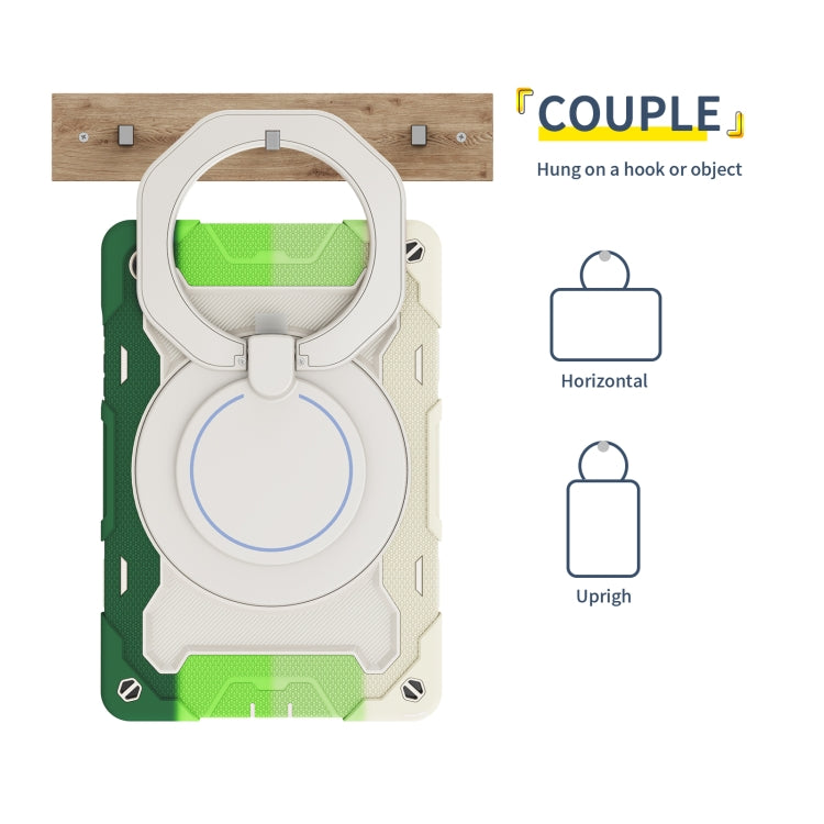 For Samsung Galaxy Tab A9+ Armor Portable Rotating Ring Holder Silicone Tablet Case(Colorful Green) - Galaxy Tab S9 Cases by buy2fix | Online Shopping UK | buy2fix
