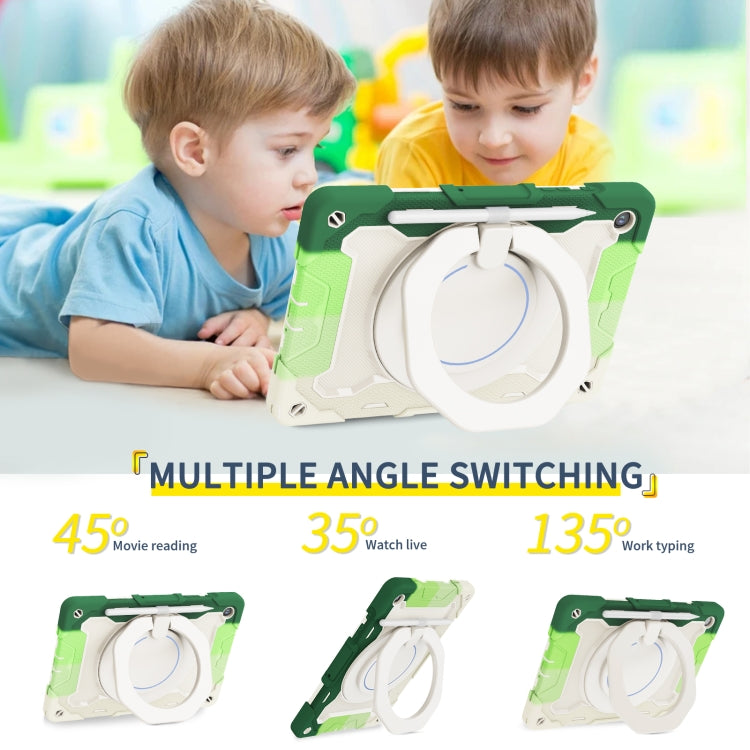 For Samsung Galaxy Tab A9+ Armor Portable Rotating Ring Holder Silicone Tablet Case(Colorful Green) - Galaxy Tab S9 Cases by buy2fix | Online Shopping UK | buy2fix