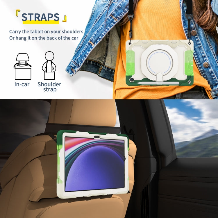 For Samsung Galaxy Tab A9+ Armor Portable Rotating Ring Holder Silicone Tablet Case(Colorful Green) - Galaxy Tab S9 Cases by buy2fix | Online Shopping UK | buy2fix