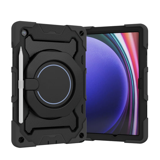 For Samsung Galaxy Tab A9+ Armor Portable Rotating Ring Holder Silicone Tablet Case(Black) - Galaxy Tab S9 Cases by buy2fix | Online Shopping UK | buy2fix
