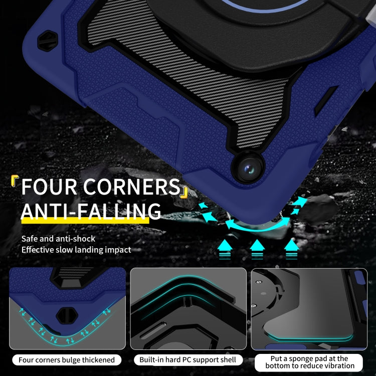 For Samsung Galaxy Tab A9+ Armor Portable Rotating Ring Holder Silicone Tablet Case(Navy Blue) - Galaxy Tab S9 Cases by buy2fix | Online Shopping UK | buy2fix