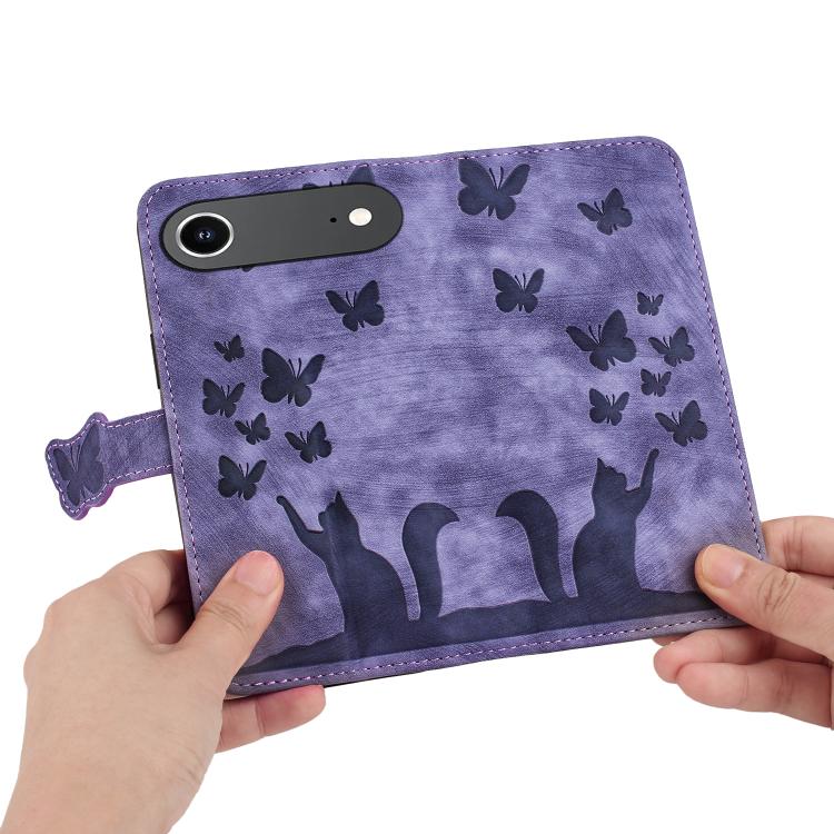 For iPhone Air Butterfly Cat Embossing Flip Leather Phone Case(Purple) - iPhone Air Cases by buy2fix | Online Shopping UK | buy2fix