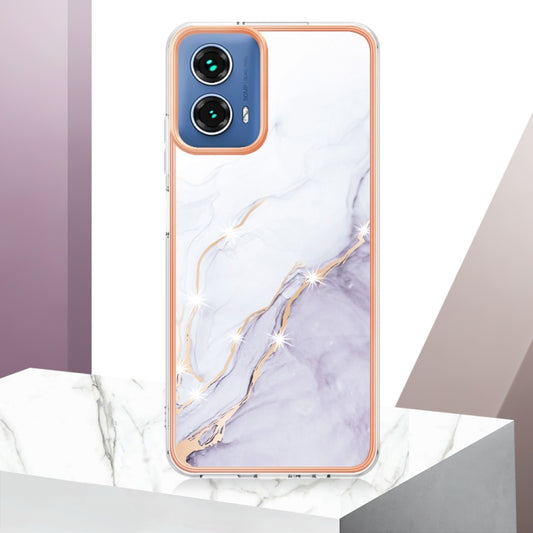 For Motorola Moto G34 Electroplating Marble Dual-side IMD Phone Case(White 006) by buy2fix