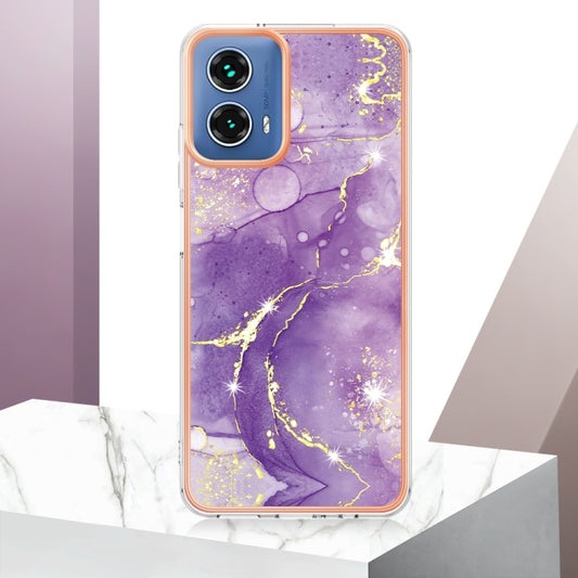 For Motorola Moto G34 Electroplating Marble Dual-side IMD Phone Case(Purple 002) by buy2fix