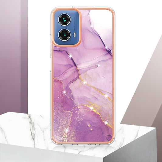 For Motorola Moto G34 Electroplating Marble Dual-side IMD Phone Case(Purple 001) by buy2fix