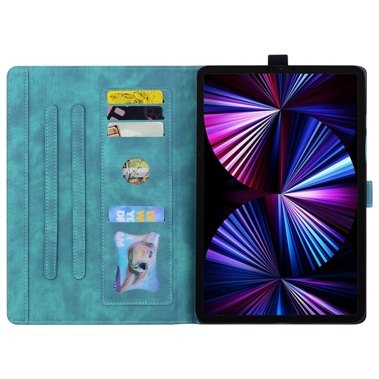 For iPad Pro 12.9 2022 / 2021 Cartoon Sakura Cat Embossed Smart Leather Tablet Case(Green) - iPad Pro 12.9 (2022/2021) Cases by buy2fix | Online Shopping UK | buy2fix