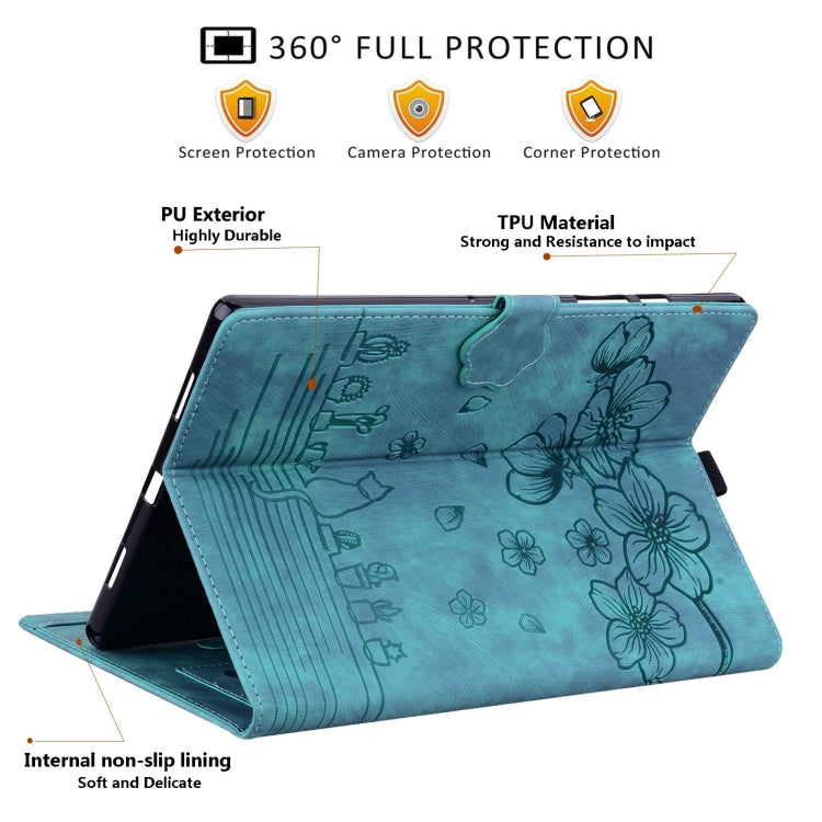 For iPad Pro 12.9 2022 / 2021 Cartoon Sakura Cat Embossed Smart Leather Tablet Case(Green) - iPad Pro 12.9 (2022/2021) Cases by buy2fix | Online Shopping UK | buy2fix