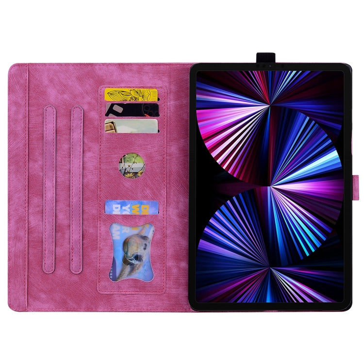 For iPad Pro 12.9 2022 / 2021 Cartoon Sakura Cat Embossed Smart Leather Tablet Case(Rose Red) - iPad Pro 12.9 (2022/2021) Cases by buy2fix | Online Shopping UK | buy2fix