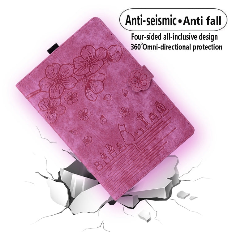 For iPad Pro 12.9 2022 / 2021 Cartoon Sakura Cat Embossed Smart Leather Tablet Case(Rose Red) - iPad Pro 12.9 (2022/2021) Cases by buy2fix | Online Shopping UK | buy2fix