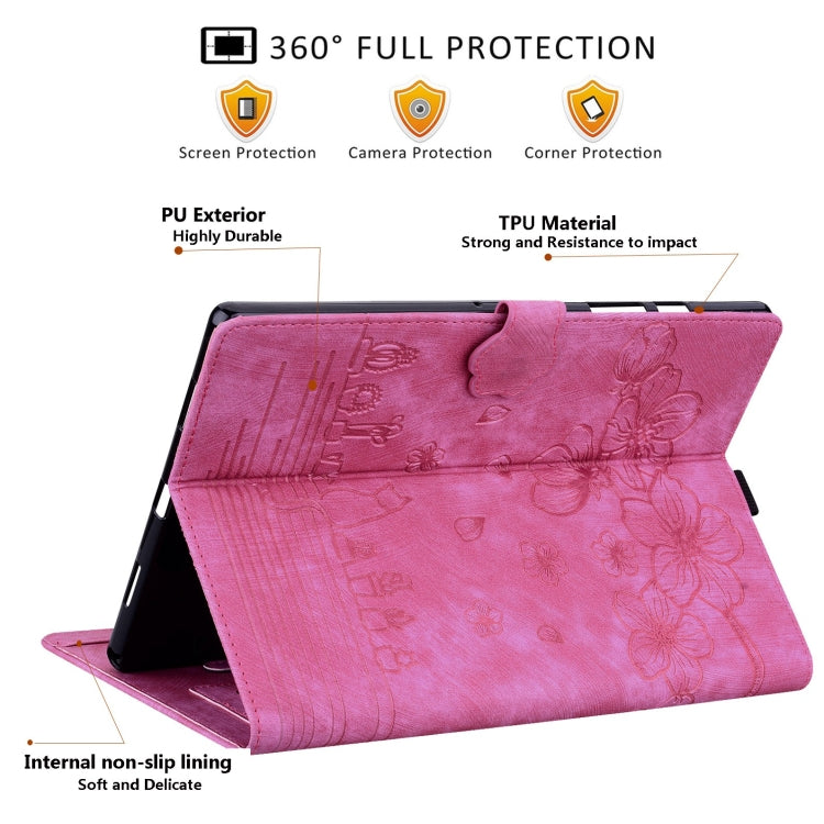 For iPad Pro 12.9 2022 / 2021 Cartoon Sakura Cat Embossed Smart Leather Tablet Case(Rose Red) - iPad Pro 12.9 (2022/2021) Cases by buy2fix | Online Shopping UK | buy2fix