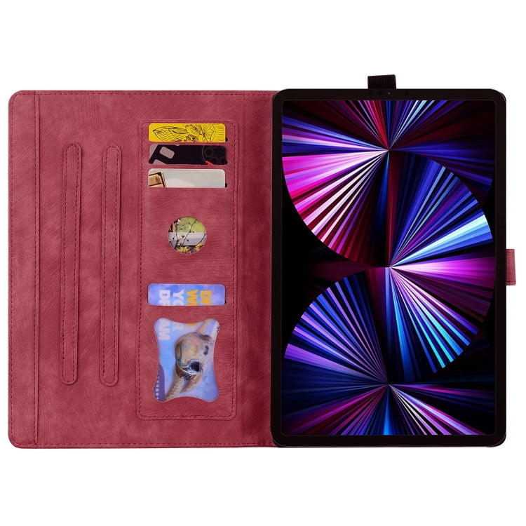 For iPad Pro 12.9 2022 / 2021 Cartoon Sakura Cat Embossed Smart Leather Tablet Case(Red) - iPad Pro 12.9 (2022/2021) Cases by buy2fix | Online Shopping UK | buy2fix
