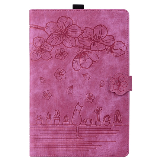 For iPad Pro 13 2025 / 2024 Cartoon Sakura Cat Embossed Smart Leather Tablet Case(Rose Red) by buy2fix