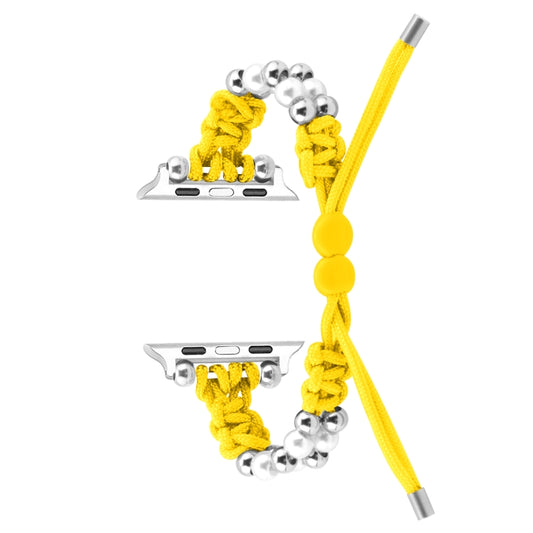 For Apple Watch Ultra 2 49mm Paracord Row Beads Drawstring Braided Watch Band(Yellow) by buy2fix