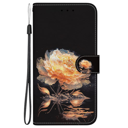 For iPhone 16e Crystal Texture Colored Drawing Leather Phone Case(Gold Peony) by buy2fix