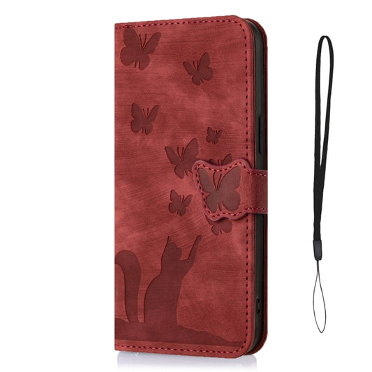 For Xiaomi Redmi 9 Butterfly Cat Embossing Flip Leather Phone Case(Red) by buy2fix