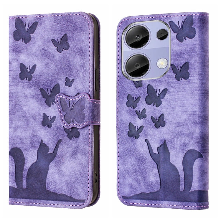 For Xiaomi Redmi Note 13 Pro 4G Butterfly Cat Embossing Flip Leather Phone Case(Purple) - Xiaomi Cases by buy2fix | Online Shopping UK | buy2fix