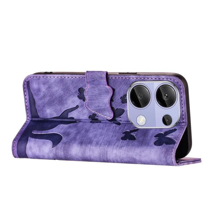 For Xiaomi Redmi Note 13 Pro 4G Butterfly Cat Embossing Flip Leather Phone Case(Purple) - Xiaomi Cases by buy2fix | Online Shopping UK | buy2fix