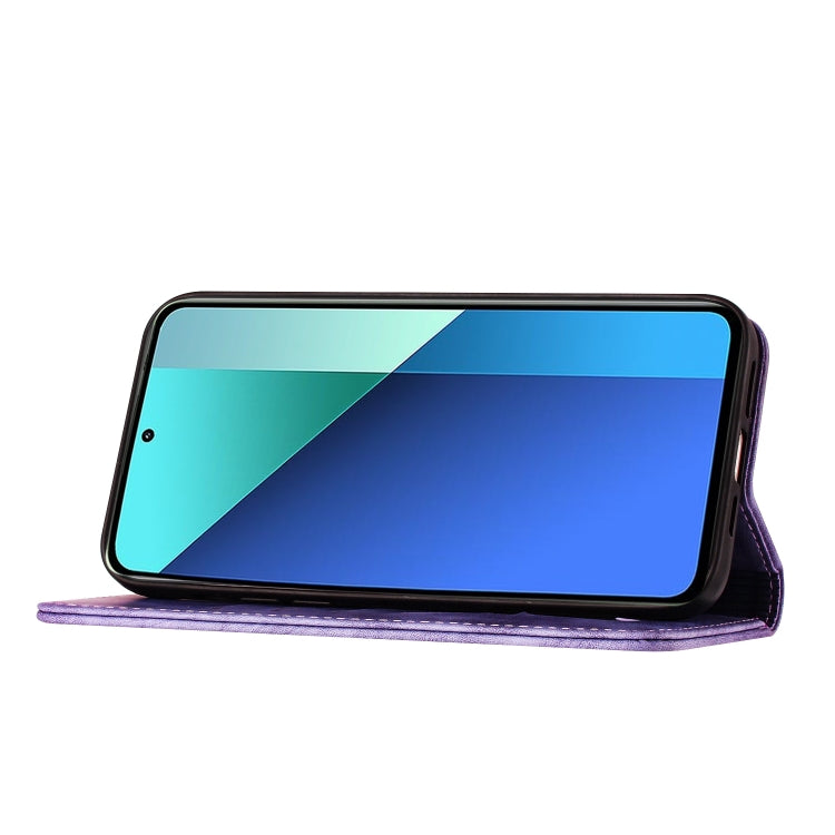 For Xiaomi Redmi Note 13 Pro 4G Butterfly Cat Embossing Flip Leather Phone Case(Purple) - Xiaomi Cases by buy2fix | Online Shopping UK | buy2fix