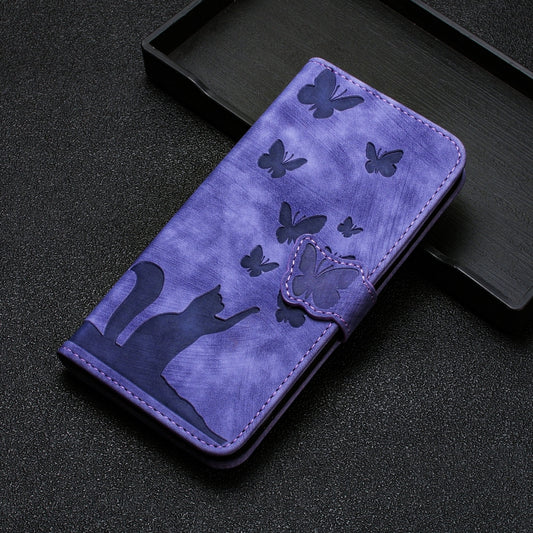 For Xiaomi Redmi Note 13 Pro+ 5G Butterfly Cat Embossing Flip Leather Phone Case(Purple) by buy2fix