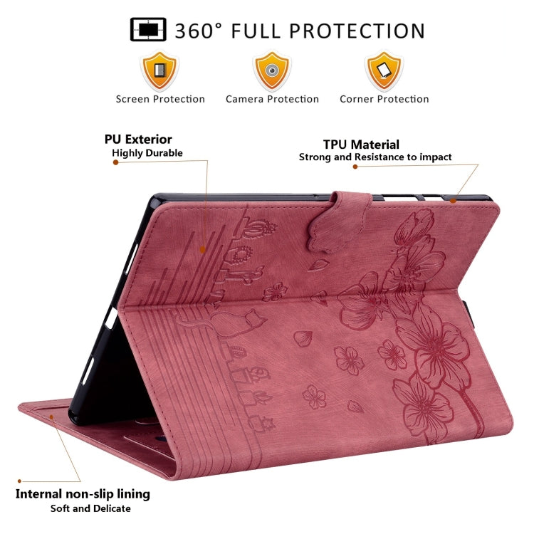 For Samsung Galaxy Tab S9 FE Cartoon Sakura Cat Embossed Leather Tablet Case(Red) by buy2fix