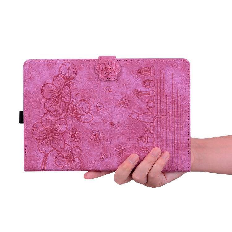 For Samsung Galaxy Tab S10 FE+ Cartoon Sakura Cat Embossed Leather Tablet Case(Rose Red) - Galaxy Tab S10 FE+ by buy2fix | Online Shopping UK | buy2fix