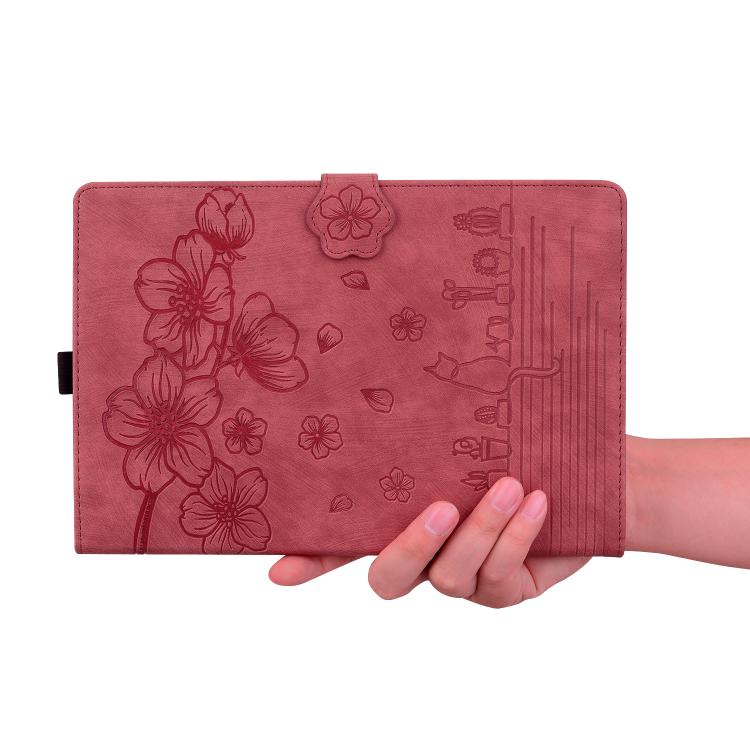 For Samsung Galaxy Tab S10 FE+ Cartoon Sakura Cat Embossed Leather Tablet Case(Red) - Galaxy Tab S10 FE+ by buy2fix | Online Shopping UK | buy2fix
