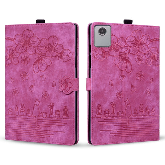 For Lenovo Tab M11 / Xiaoxin Pad 11 2024 Cartoon Sakura Cat Embossed Leather Tablet Case(Rose Red) by buy2fix