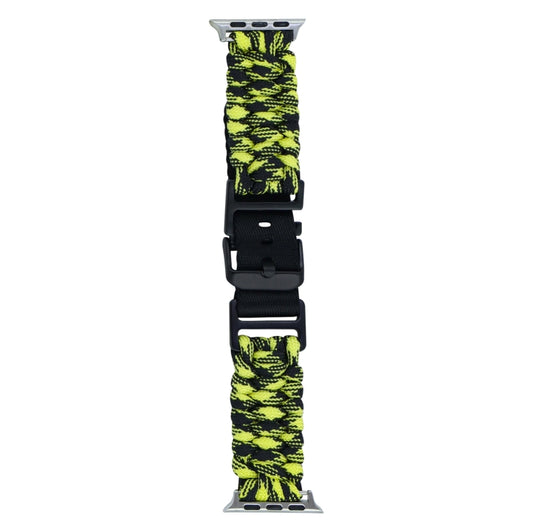 For Apple Watch Ultra 2 49mm Paracord Plain Braided Webbing Buckle Watch Band(Black Yellow) by buy2fix
