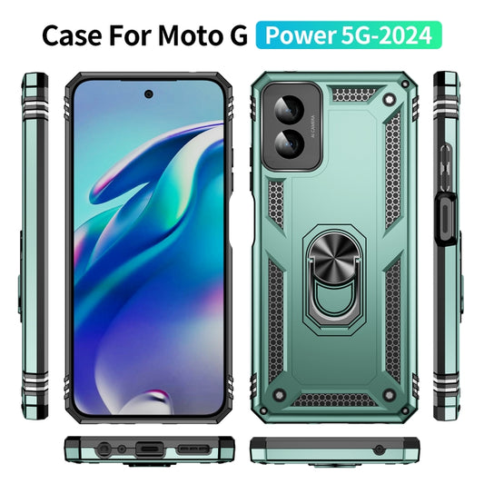 For Motorola Moto G Power 5G 2024 Shockproof TPU + PC Phone Case with Holder(Dark Green) by buy2fix