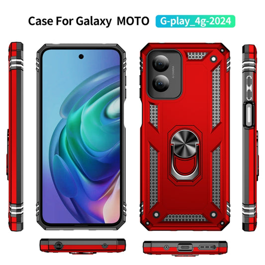 For Motorola Moto G Play 4G 2024 Shockproof TPU + PC Phone Case with Holder(Red) by buy2fix