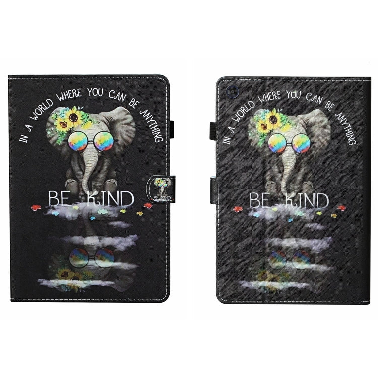 For Samsung Galaxy Tab A9 Coloured Drawing Stitching Smart Leather Tablet Case with Sleep / Wake-up Function(Glasses Elephant) - Galaxy Tab A9 by buy2fix | Online Shopping UK | buy2fix