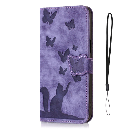 For Samsung Galaxy S22 5G Butterfly Cat Embossing Flip Leather Phone Case(Purple) by buy2fix